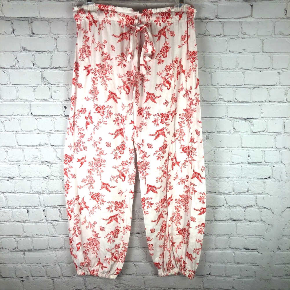 Language Lounge floral bird pajama jogger pants L